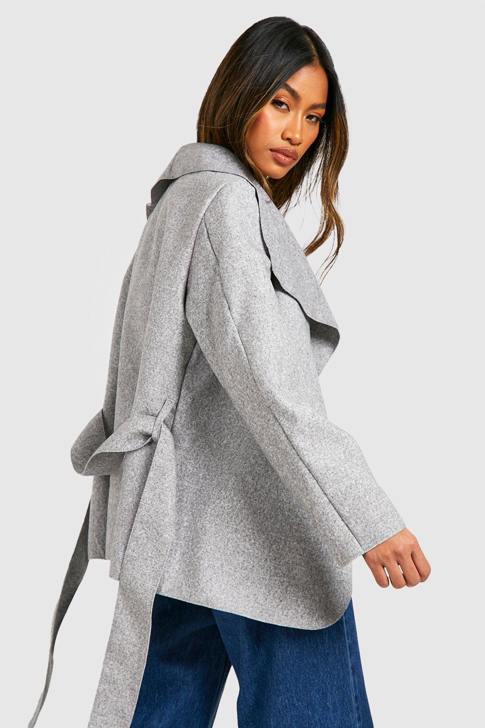 Belted shawl collar hot sale coat boohoo